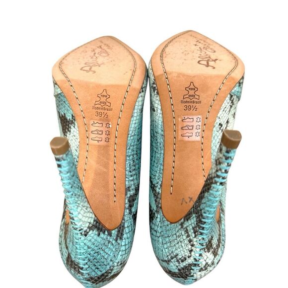 Alice + Olivia Dina Turquoise Snakeskin Heels Size 39.5 - Picture 5 of 7